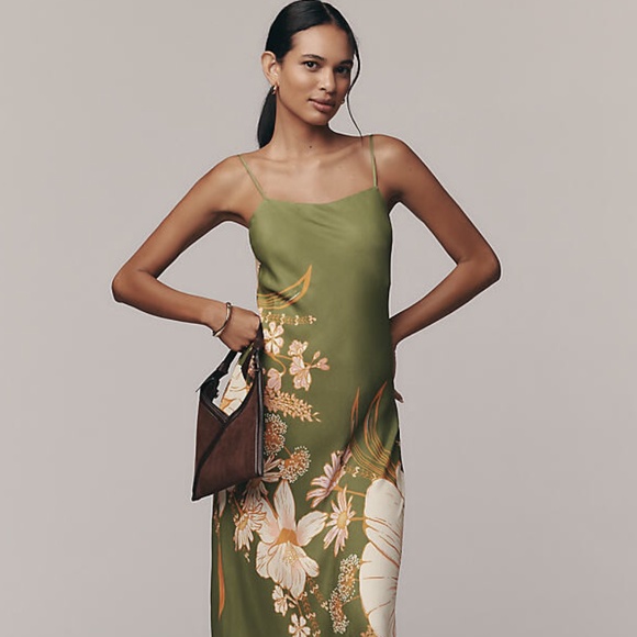 NWT Farm Rio Anthropologie Olive Floral Slip Dress - Picture 4 of 4